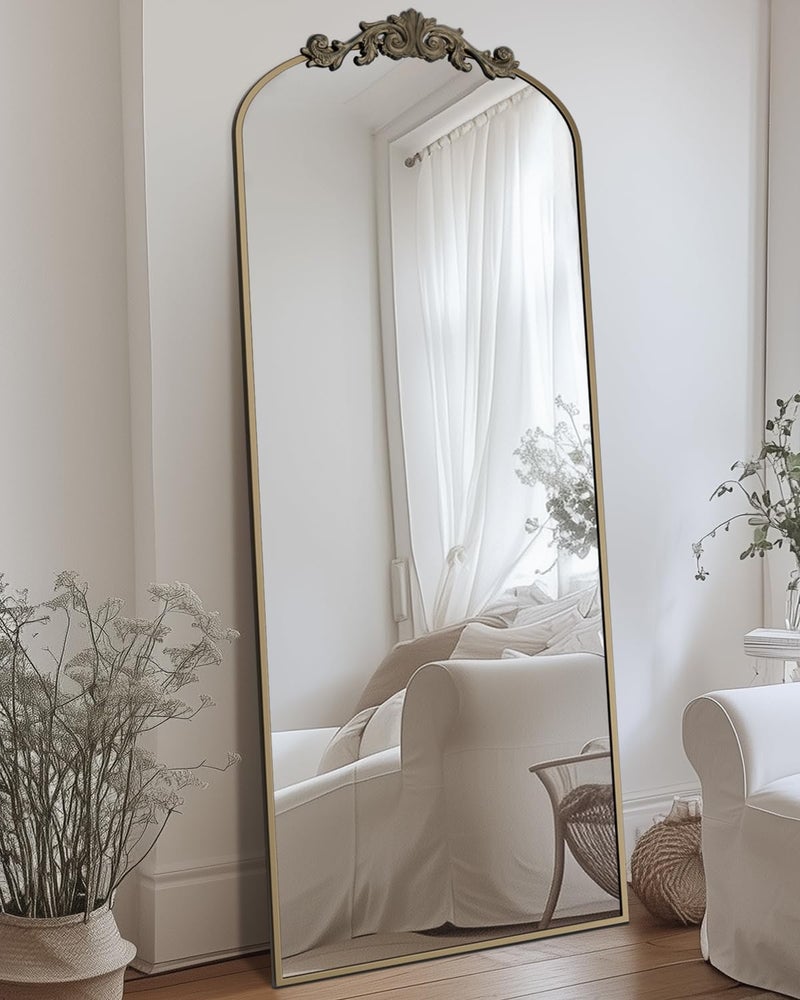 Antok Arched Full Length Mirror, 65"x22" Floor Mirror with Carved, Full Body Mirrors for HomeDecor, Standing/Halling Large Wall Mirror for Bedroom, Living Room, Cloakroom, Bronze, Retro Style - Image 3