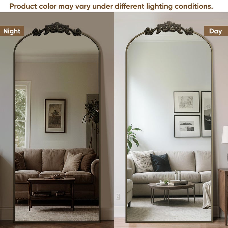 Antok Arched Full Length Mirror, 65"x22" Floor Mirror with Carved, Full Body Mirrors for HomeDecor, Standing/Halling Large Wall Mirror for Bedroom, Living Room, Cloakroom, Bronze, Retro Style - Image 4
