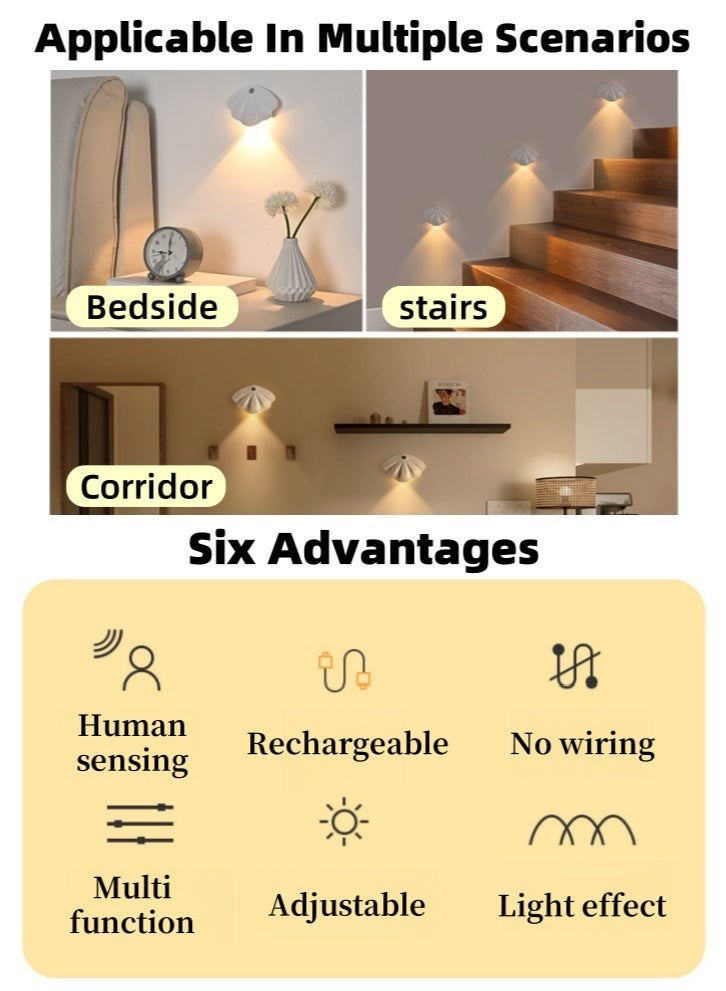 لولكس ضوء مستشعر حركة Lullaxx Shell للمنزل، ضوء ليلي داخلي قابل للتعتيم بثلاثة ألوان، ضوء تحت الخزانة، لغرفة النوم، السلالم، الممر (أبيض، 1200 مللي أمبير/ساعة)  - Image 3