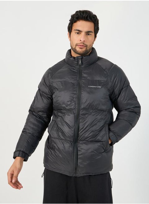 Quilted Puffer Jacket with Minimal Print Detail