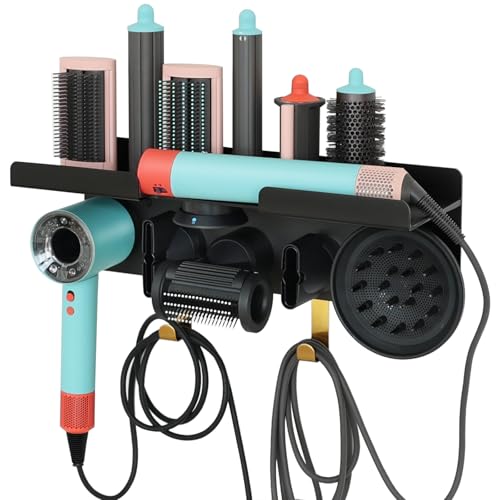 CATOOMUU Wall Mount Hair Dryer Stand Holder for Dyson Supersonic Nural Hair Dryer and Dyson Airwrap Styler, 2 in 1 Blow Dryer Accessories Organizer Storage Rack, Aluminum Alloy - Image 1