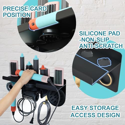 CATOOMUU Wall Mount Hair Dryer Stand Holder for Dyson Supersonic Nural Hair Dryer and Dyson Airwrap Styler, 2 in 1 Blow Dryer Accessories Organizer Storage Rack, Aluminum Alloy - Image 3