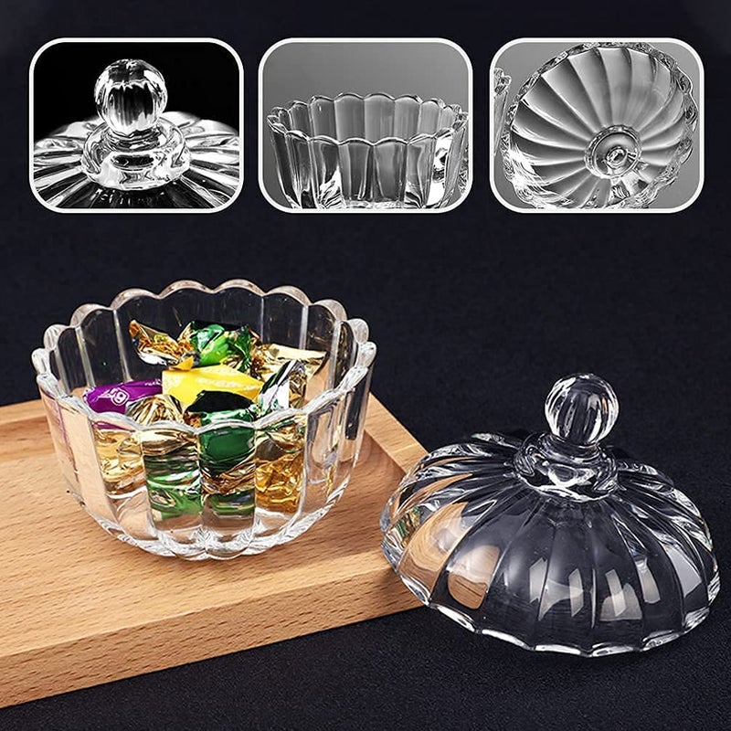 Mevanta Mevanta Crystal Glass Candy Dish with Lid premium Candy Jar Cookie Jar Decorative Candy Bowl Jewelry Dish Covered Candy Jars for Buffet Kitchen Home Office Desk Set Of 1 1 SpiralE - Image 3