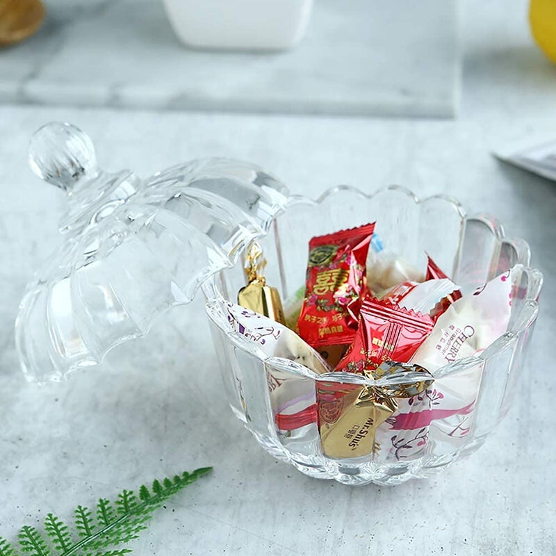 Mevanta Mevanta Crystal Glass Candy Dish with Lid premium Candy Jar Cookie Jar Decorative Candy Bowl Jewelry Dish Covered Candy Jars for Buffet Kitchen Home Office Desk Set Of 1 1 SpiralE - Image 4