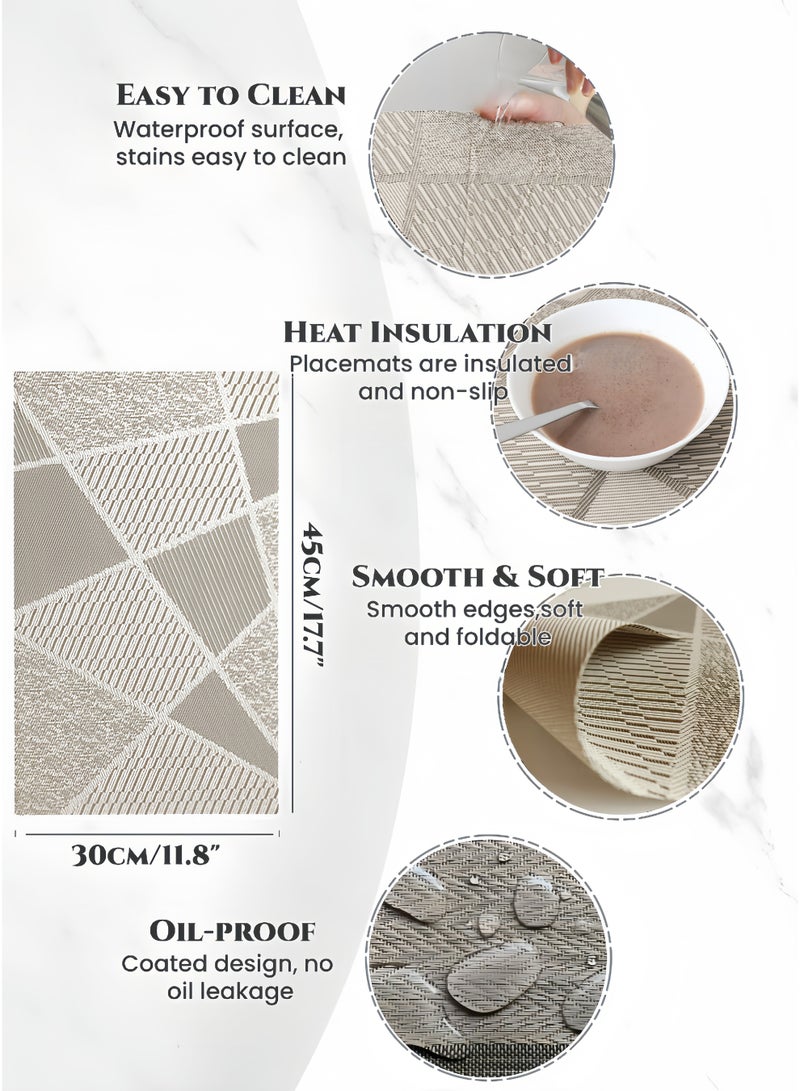 Rectangular PVC Placemats Set of 6,Beige & Brown Geometric Patterns Table Mats,Table Decoration,Waterproof Oilproof Heat-Resistant Non-Slip ,for Daily Kitchen Dinning Table, Parties, Restaurants, Weddings & Ramadan Dining,45x30cm - Image 2