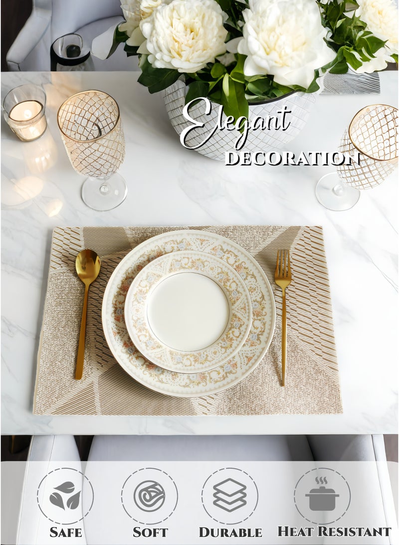 Rectangular PVC Placemats Set of 6,Beige & Brown Geometric Patterns Table Mats,Table Decoration,Waterproof Oilproof Heat-Resistant Non-Slip ,for Daily Kitchen Dinning Table, Parties, Restaurants, Weddings & Ramadan Dining,45x30cm - Image 3