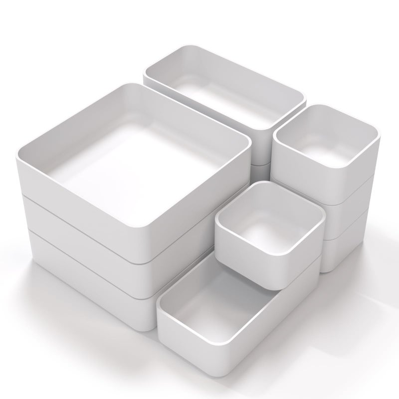 CHANCETSUI 11-Piece Stackable Drawer Organizer Set, Multi-size Desk Drawer Organizer Trays Vanity Storage Bins for Storing Makeup, Stationery, Utensils in Bathroom Dresser, Office and Kitchen - Image 1