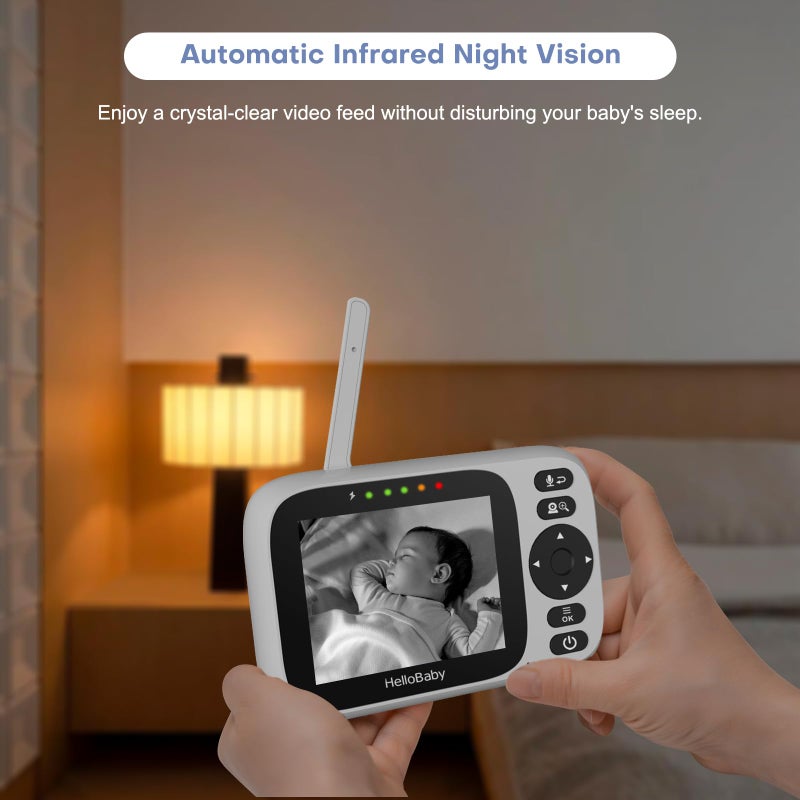 HelloBaby Baby Monitor with 3.2'' IPS Screen - Baby Camera Monitor with Remote Pan-Tilt-Zoom Camera No WiFi, Infrared Night Vision, 1000ft Wireless Connection (2 Cameras) - Image 3