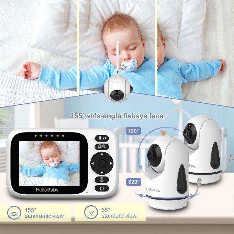 HelloBaby Baby Monitor with 3.2'' IPS Screen - Baby Camera Monitor with Remote Pan-Tilt-Zoom Camera No WiFi, Infrared Night Vision, 1000ft Wireless Connection (2 Cameras) - Image 4