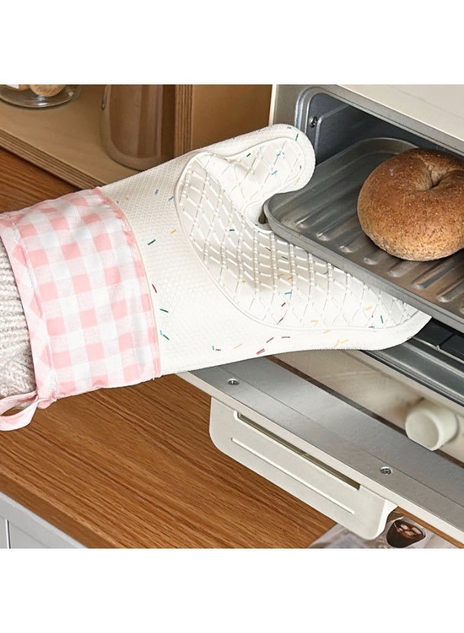 1 Pair Silicone Oven Mitts Waterproof Shell Oven Mitts for Heat Resistant Washable Kitchen Mittens with Cotton Lining for Kitchen - Image 3