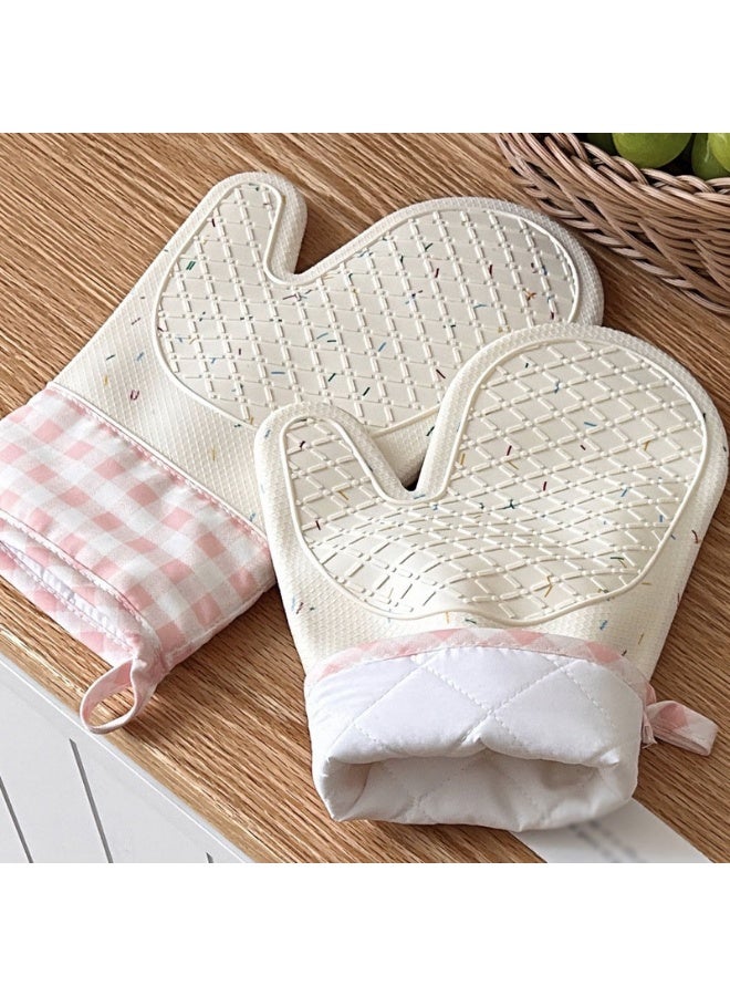 1 Pair Silicone Oven Mitts Waterproof Shell Oven Mitts for Heat Resistant Washable Kitchen Mittens with Cotton Lining for Kitchen - Image 2