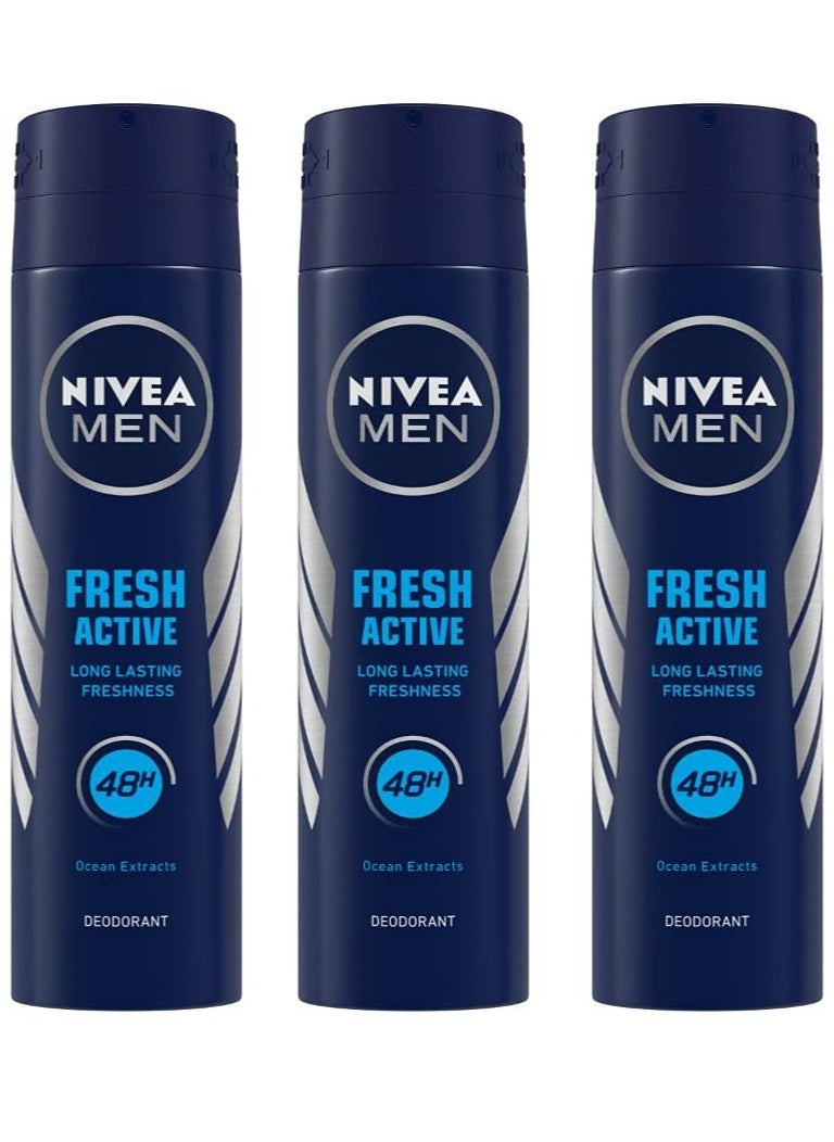 Nivea - Fresh Active Deodorant Spray 150ml Pack of 3 - Image 1