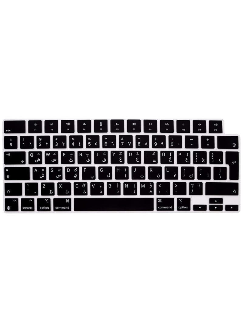 Mufaens EU/UK Layout Arabic/English Keyboard Cover Compatible with MacBook New Air 13.6" & 15.3" M4/M3/M2 Model:-A3113/A2681/A2941/A3114 Release 2024/2023/2022"& MacBook Pro 14.2" & 16.2" M4/M3/M2/M1 Model:- A3112/A3185/A3401/A2992/A2918/A2779/A2442/ A3403/A3186/A2991/A2780/A2485 Release 2024-2021" Black  - Image 1