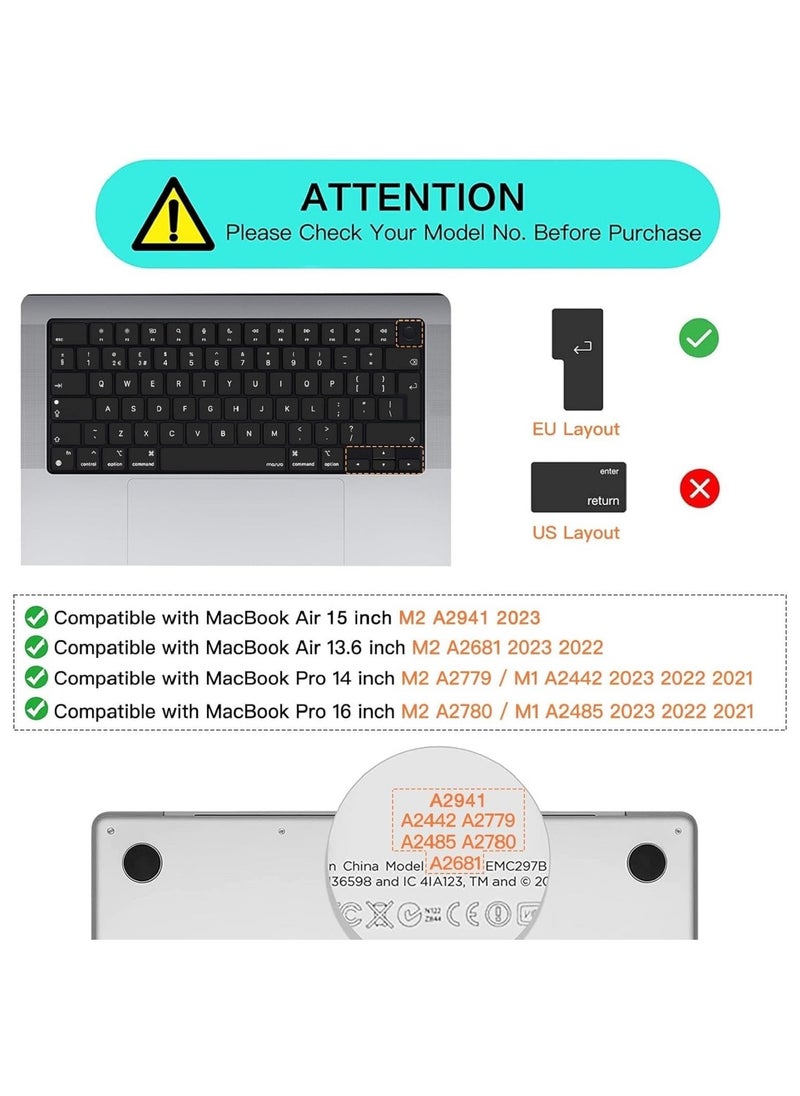 Mufaens EU/UK Layout Arabic/English Keyboard Cover Compatible with MacBook New Air 13.6" & 15.3" M4/M3/M2 Model:-A3113/A2681/A2941/A3114 Release 2024/2023/2022"& MacBook Pro 14.2" & 16.2" M4/M3/M2/M1 Model:- A3112/A3185/A3401/A2992/A2918/A2779/A2442/ A3403/A3186/A2991/A2780/A2485 Release 2024-2021" Black  - Image 2