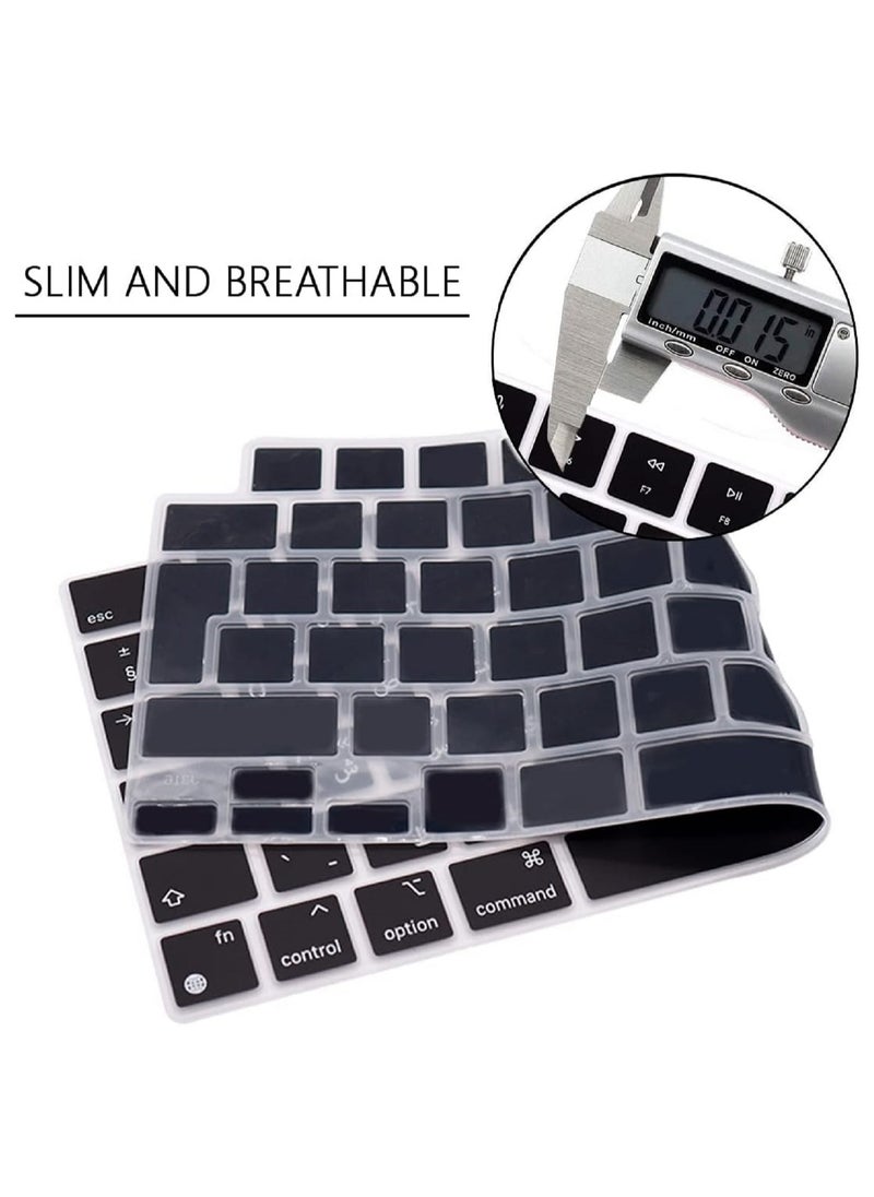Mufaens EU/UK Layout Arabic/English Keyboard Cover Compatible with MacBook New Air 13.6" & 15.3" M4/M3/M2 Model:-A3113/A2681/A2941/A3114 Release 2024/2023/2022"& MacBook Pro 14.2" & 16.2" M4/M3/M2/M1 Model:- A3112/A3185/A3401/A2992/A2918/A2779/A2442/ A3403/A3186/A2991/A2780/A2485 Release 2024-2021" Black  - Image 4