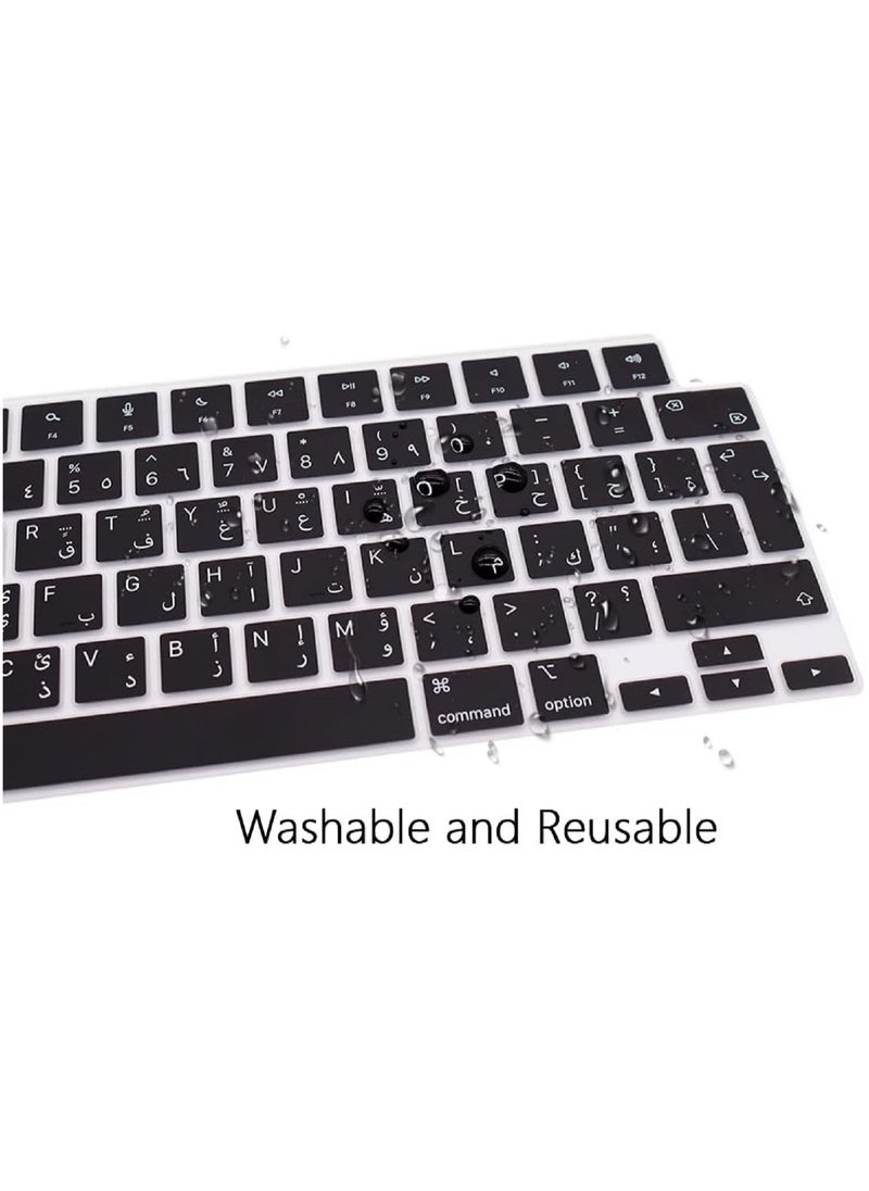 Mufaens - EU/UK Layout Arabic/English Keyboard Cover Compatible with MacBook New Air 13.6" & 15.3" M4/M3/M2 Model:-A3113/A2681/A2941/A3114 Release 2024/2023/2022"& MacBook Pro 14.2" & 16.2" M4/M3/M2/M1 Model:- A3112/A3185/A3401/A2992/A2918/A2779/A2442/ A3403/A3186/A2991/A2780/A2485 Release 2024-2021" Black - Image 1