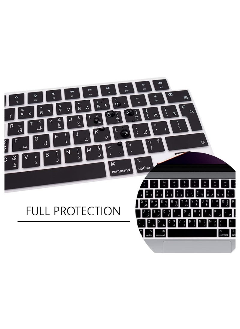 Mufaens - EU/UK Layout Arabic/English Keyboard Cover Compatible with MacBook New Air 13.6" & 15.3" M4/M3/M2 Model:-A3113/A2681/A2941/A3114 Release 2024/2023/2022"& MacBook Pro 14.2" & 16.2" M4/M3/M2/M1 Model:- A3112/A3185/A3401/A2992/A2918/A2779/A2442/ A3403/A3186/A2991/A2780/A2485 Release 2024-2021" Black - Image 1