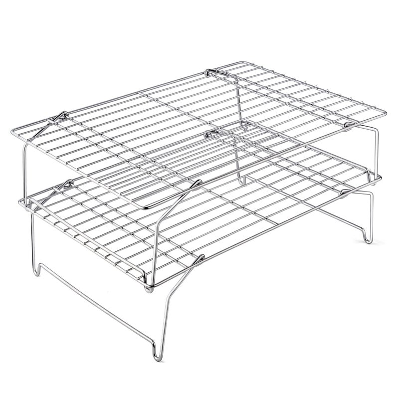 15IN x 10IN Cooling Baking Rack Set of 5 Leonyo 5Tier Stackable Stainless Steel Wire Baking Cooking Racks Set for Cookie Pizza Cup Cake Raised Folding Feet