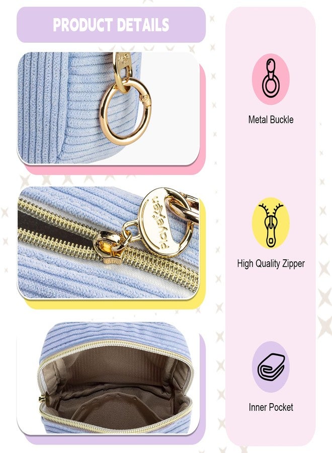 Playexen First Period Kit for Girls, Corduroy Cute Sanitary Napkin Storage Bag, Menstrual Pad Bag Tampon Holder for Purse, First Period Gifts (Blue - Image 4