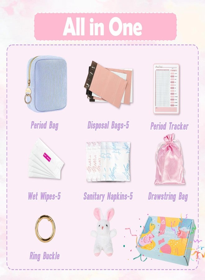 Playexen First Period Kit for Girls, Corduroy Cute Sanitary Napkin Storage Bag, Menstrual Pad Bag Tampon Holder for Purse, First Period Gifts (Blue - Image 2