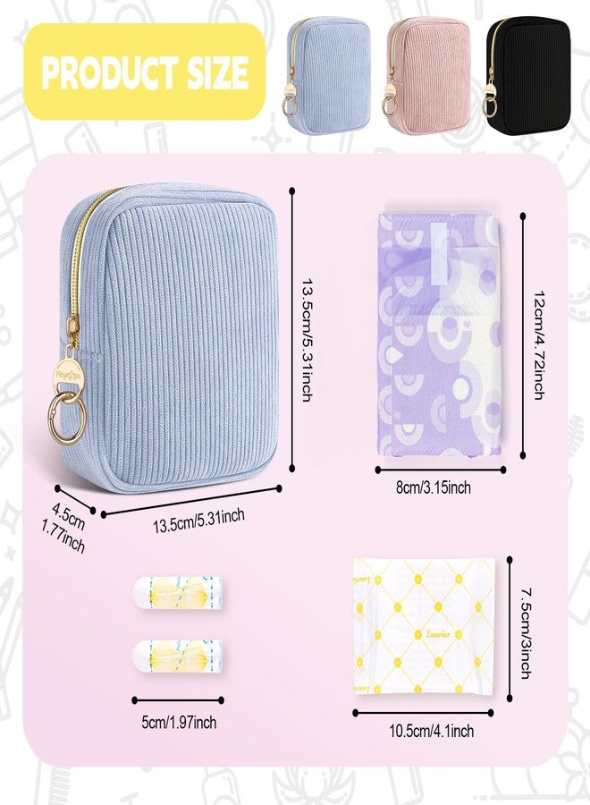 Playexen First Period Kit for Girls, Corduroy Cute Sanitary Napkin Storage Bag, Menstrual Pad Bag Tampon Holder for Purse, First Period Gifts (Blue - Image 3