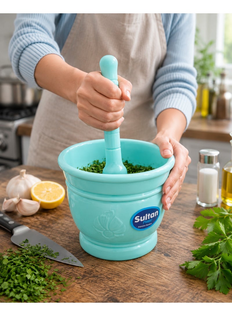 Sultan Plast Heavy-Duty Plastic Mortar and Pestle Set for Grinding Garlic and Spices - Turquoise - Image 2
