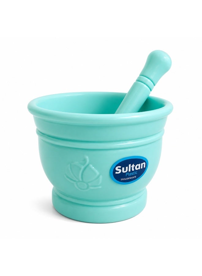 Sultan Plast Heavy-Duty Plastic Mortar and Pestle Set for Grinding Garlic and Spices - Turquoise - Image 1