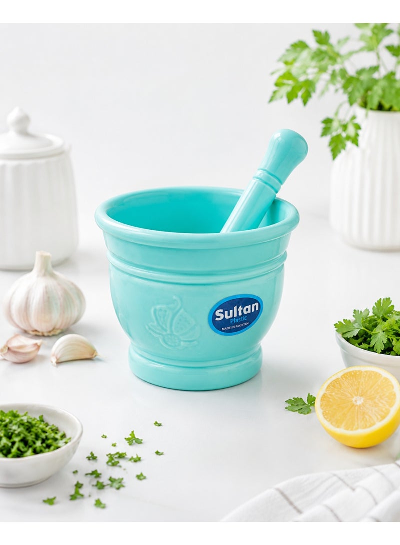Sultan Plast Heavy-Duty Plastic Mortar and Pestle Set for Grinding Garlic and Spices - Turquoise - Image 4