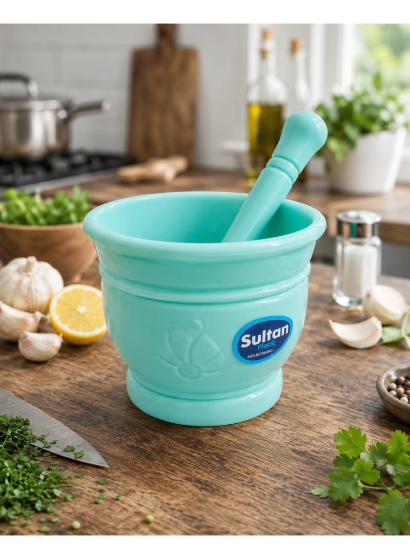 Sultan Plast Heavy-Duty Plastic Mortar and Pestle Set for Grinding Garlic and Spices - Turquoise - Image 3