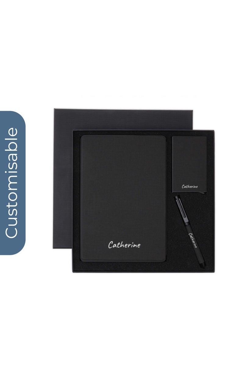 SANTHOME Personalised Sustainable Gift Set with Refillable Notebook, Pen & Cardholder - Black - Image 1