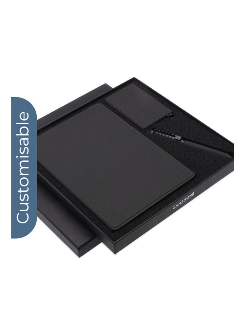 SANTHOME Personalised Sustainable Gift Set with Refillable Notebook, Pen & Cardholder - Black - Image 2