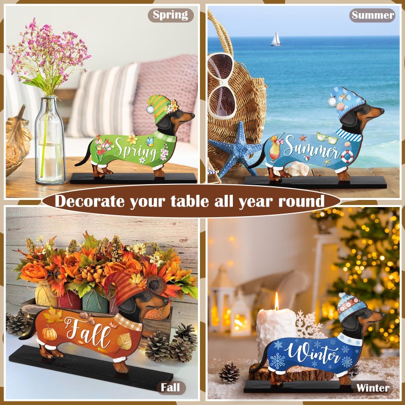Anglechic 42 Pcs Interchangeable Easter Dachshund Holiday Wiener Dog Decor Seasonal Welcome Sign Tier Tray Decoration Ornament Farmhouse Wood Home Office Desk Accessories for Women Pet Lover Gift - Image 4