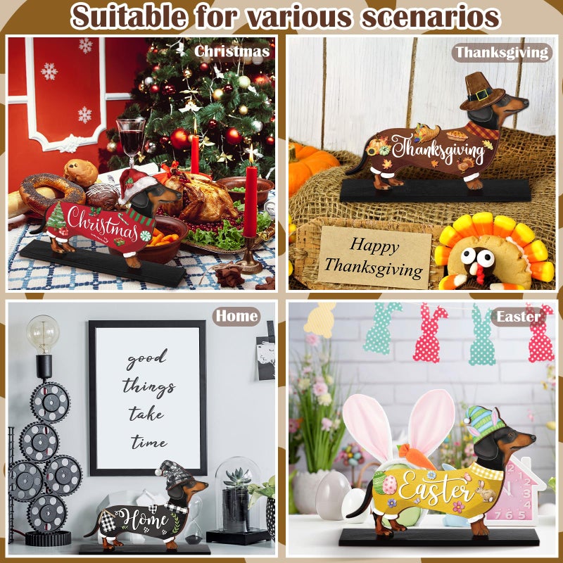 Anglechic 42 Pcs Interchangeable Easter Dachshund Holiday Wiener Dog Decor Seasonal Welcome Sign Tier Tray Decoration Ornament Farmhouse Wood Home Office Desk Accessories for Women Pet Lover Gift - Image 5