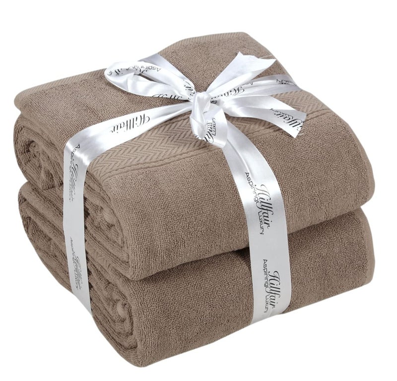 HILLFAIR 600 GSM- 40 x 80 Inches- 100% Cotton 2 Pc XXL Oversized Bath Towel Set- Soft Highly Absorbent Jumbo Bath Sheets Towels Sets- Quick Dry Oversized Bath Towel Sets for Hotel Spa Pool- Stone - Image 1