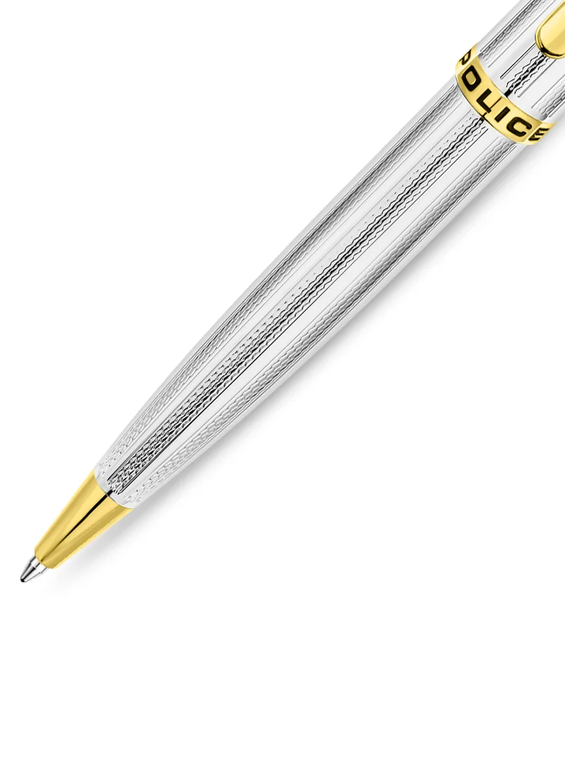 بوليس Avenir Stainless Steel Textured Pen with Gold Trims and Blue Ink