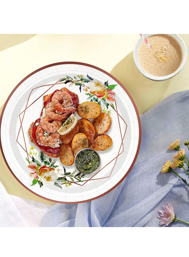 SOLARAE أطباق وأكواب ومناشف حفلة استحمام الأطفال، مجموعة أدوات المائدة الورقية 120 قطعة، أطباق وردية لمناسبة عيد ميلاد الفتيات، حفلة استحمام، زينة حفلة زهرية (24 ضيف)  - Image 5