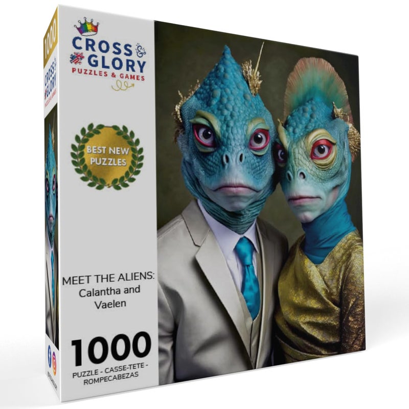 Cross & Glory - Vibrant - Meet The Aliens: Calantha and Vaelen - 1000 Piece Jigsaw Puzzle for Adults | Sci-Fi Illustration | 20 x 27 Inches - Image 2