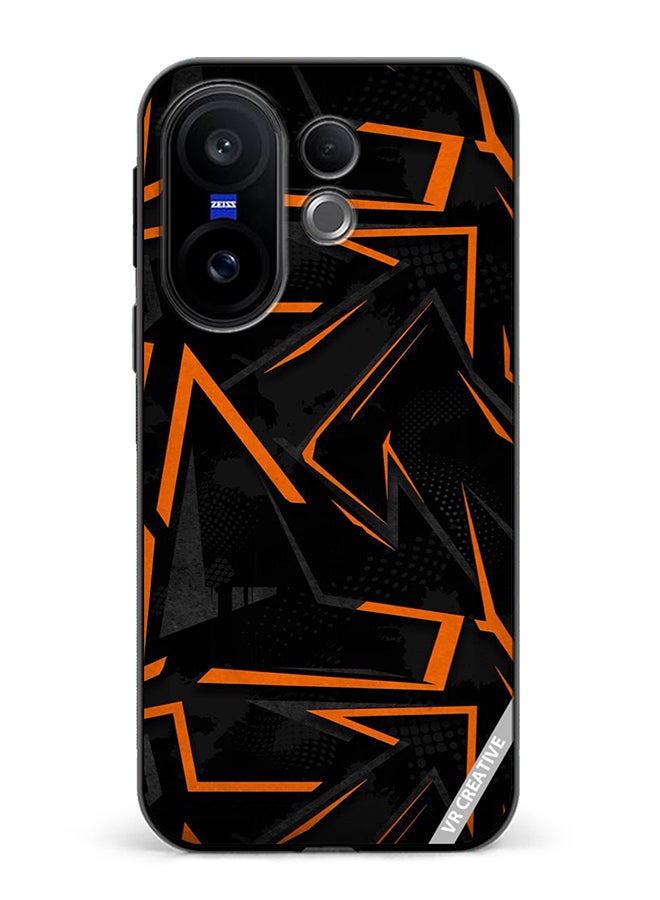Protective Case Cover For Vivo X200 FE Black & Orange Pattern Design Multicolour
