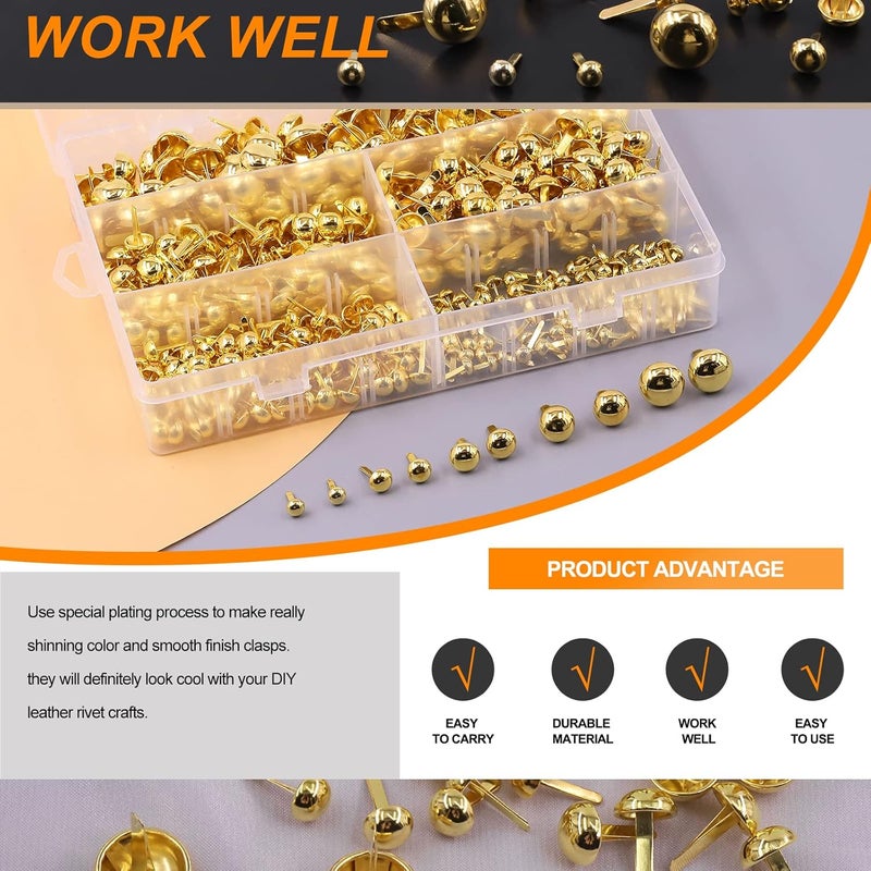Rustark 500PCS 5 Sizes Brass Paper Fasteners Round Brads Fasteners Assortment Kit Mushroom Head Paper Fasteners Brass Metal Brads Scrapbooking Decorative Paper Crafts School DIY Art Project Supplies - Image 5