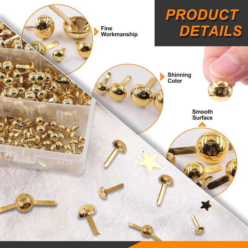Rustark 500PCS 5 Sizes Brass Paper Fasteners Round Brads Fasteners Assortment Kit Mushroom Head Paper Fasteners Brass Metal Brads Scrapbooking Decorative Paper Crafts School DIY Art Project Supplies - Image 4
