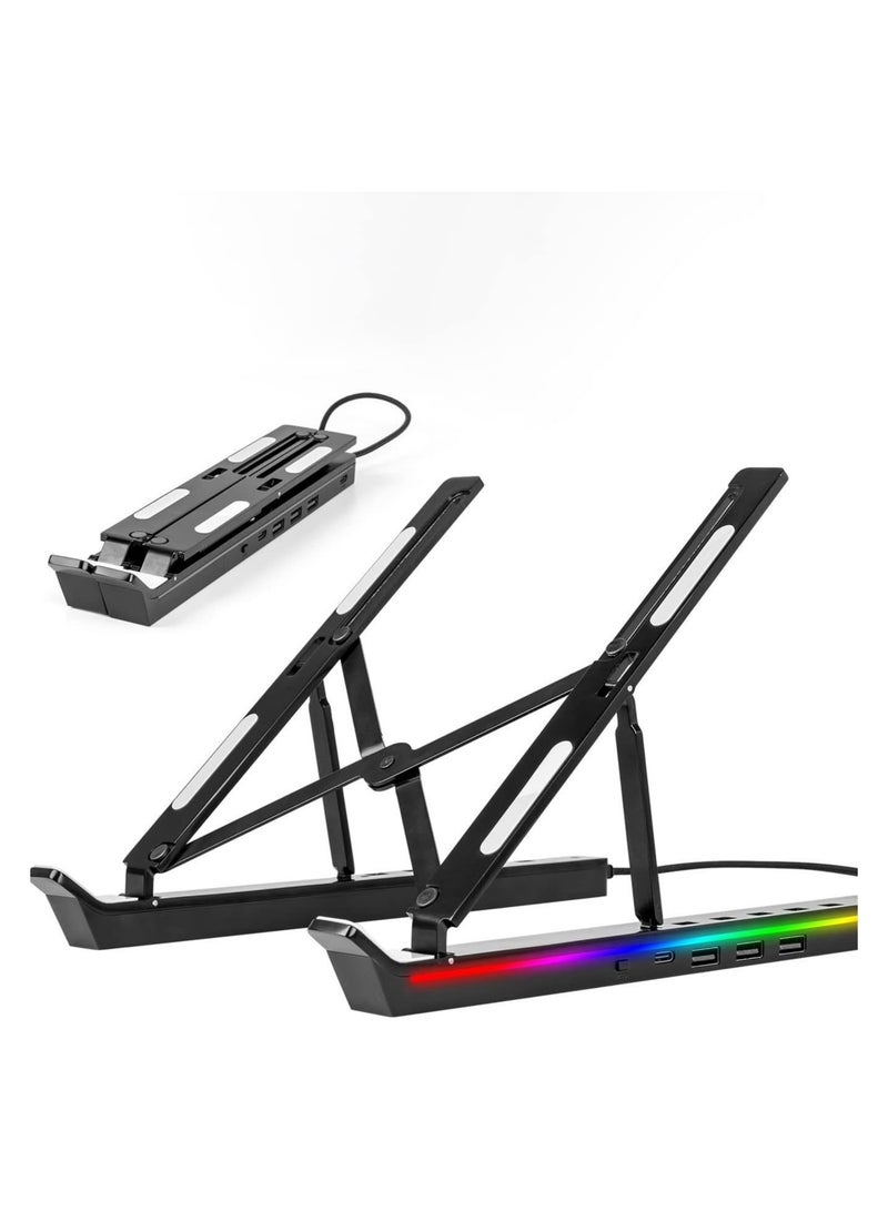 Aluminum Alloy RGB Light-Up Laptop Stand Foldable Portable Cooling Stand 4-Port USB 3.0 + HDMI + PD Fast Charging Compatible with 10-17 Laptops / Tablets - Image 1