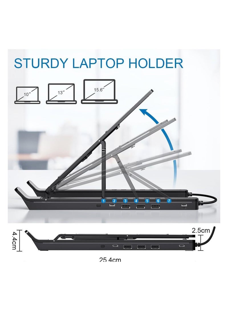 Aluminum Alloy RGB Light-Up Laptop Stand Foldable Portable Cooling Stand 4-Port USB 3.0 + HDMI + PD Fast Charging Compatible with 10-17 Laptops / Tablets - Image 3