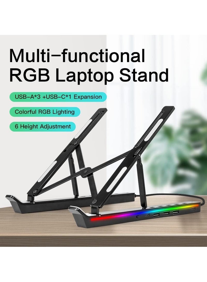 Aluminum Alloy RGB Light-Up Laptop Stand Foldable Portable Cooling Stand 4-Port USB 3.0 + HDMI + PD Fast Charging Compatible with 10-17 Laptops / Tablets - Image 2