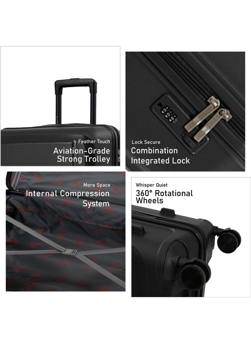 Eagle Express CLIFTON Check-in Travel POLYPROPYLENE Hard Trolley 360° Double Spinner Wheels Secure Lock 28 inch BLACK EDITION - Image 3