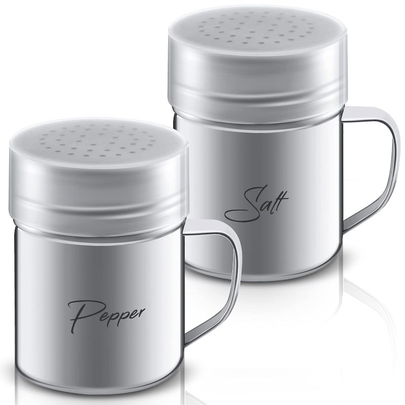 2pack 135oz Stainless Steel Salt and Pepper Shakers with Lid and Handle Seasoning Dredge Shaker for Cooking Kitchen Baking Salt Candy
