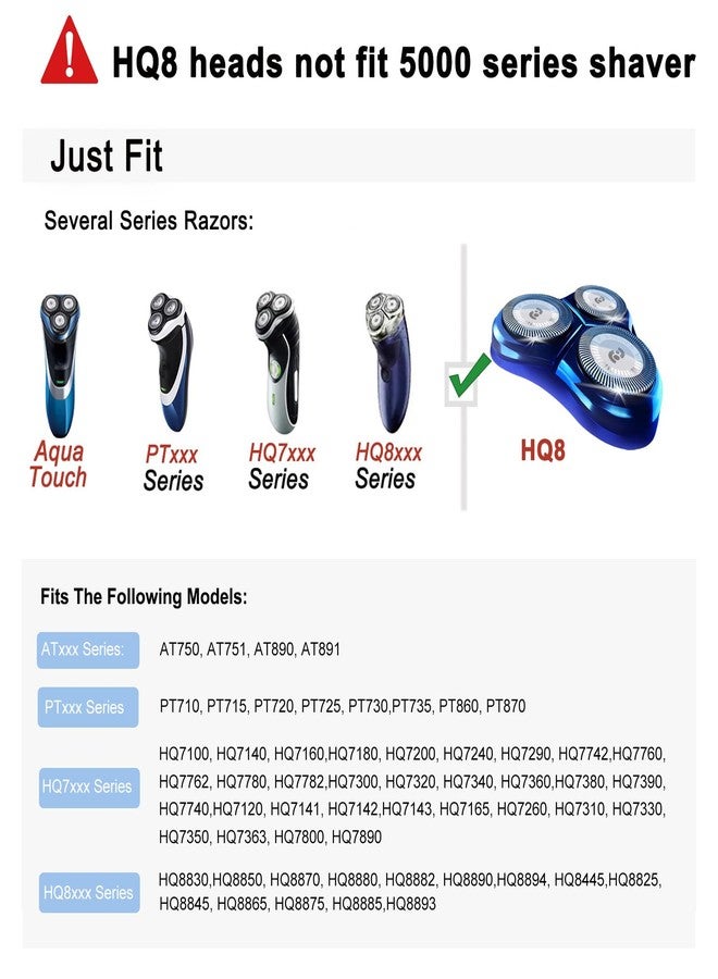 tuokiy HQ8 Replacement Heads Compatible with Philips Norelco Aquatec Shavers, Blades for Philips Norelco PT720 AT880 AT810 Razor, 6-pc Pack - Image 2