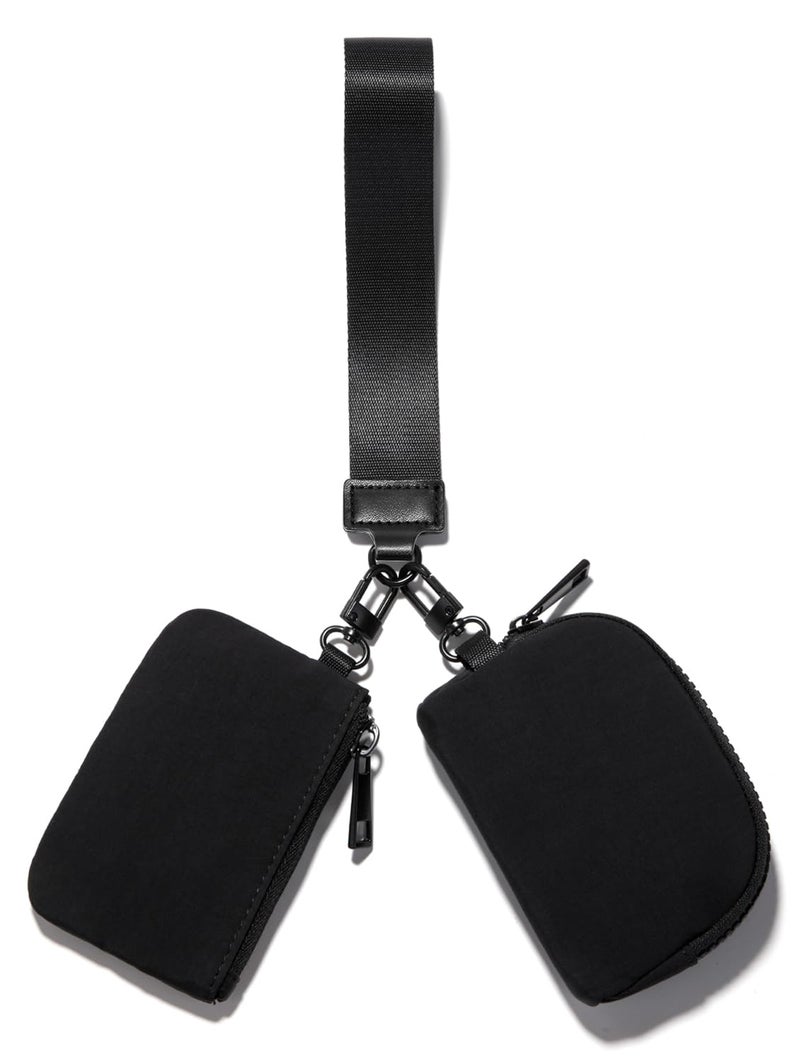 Viverte Mini Zip Around Keychain Wristlet Wallets Small Portable Dual Pounch Wristlet Detachable Coin Purse Pocket Gifts for Women Travel Sports Outdoors (Black+ Black) - Image 1