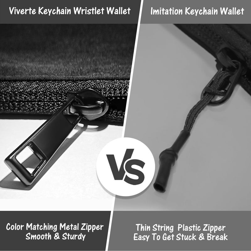Viverte Mini Zip Around Keychain Wristlet Wallets Small Portable Dual Pounch Wristlet Detachable Coin Purse Pocket Gifts for Women Travel Sports Outdoors (Black+ Black) - Image 5
