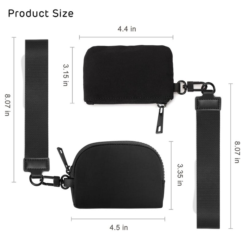 Viverte Mini Zip Around Keychain Wristlet Wallets Small Portable Dual Pounch Wristlet Detachable Coin Purse Pocket Gifts for Women Travel Sports Outdoors (Black+ Black) - Image 3
