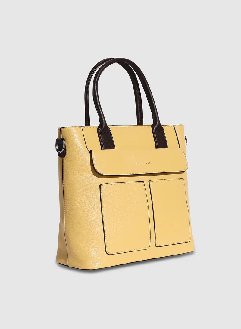 Haute Sauce Haute Sauce Women's Everyday Essential Tote Bag For Casual Wear | Light Yellow Colour |  One-Size | Zipper Closure | 2 Handle | Detachable Sling | Vegan Leather Handbag For Woman And Girls